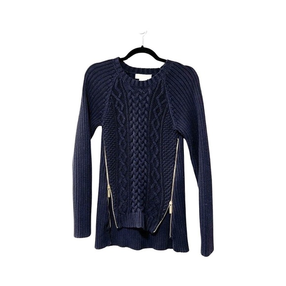 MICHAEL KORS Navy Blue Crew Neck Zipper Knit Sweater Sz M - Picture 1 of 4